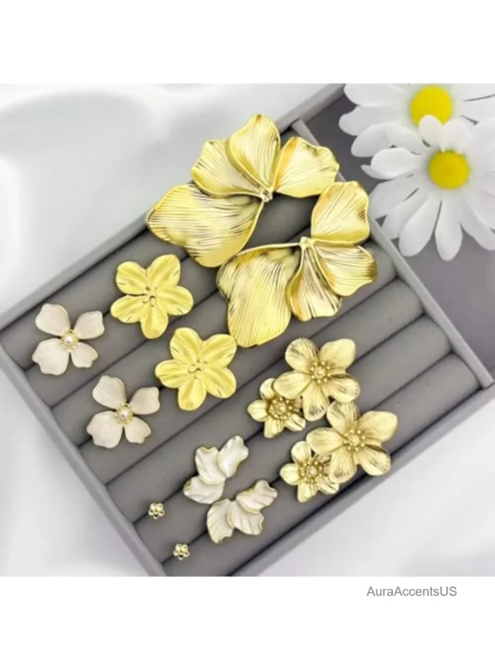6 Pairs Flower Statement Earrings Set Gold Chunky Dangle Stud for Women